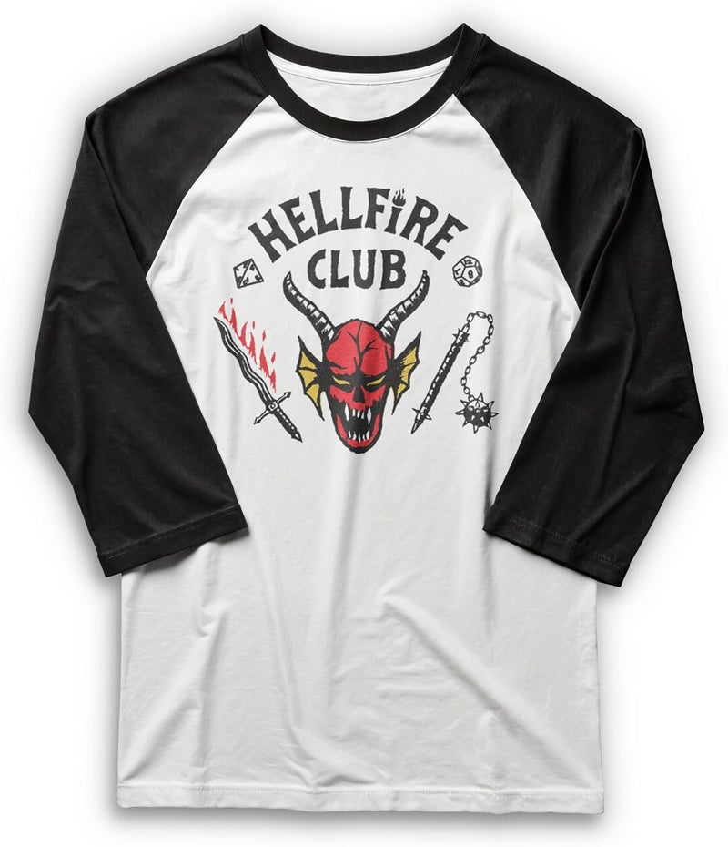 Stranger Things Fifth Sun Mens Hellfire Club 3/4 Sleeve Raglan Tee - Image 1